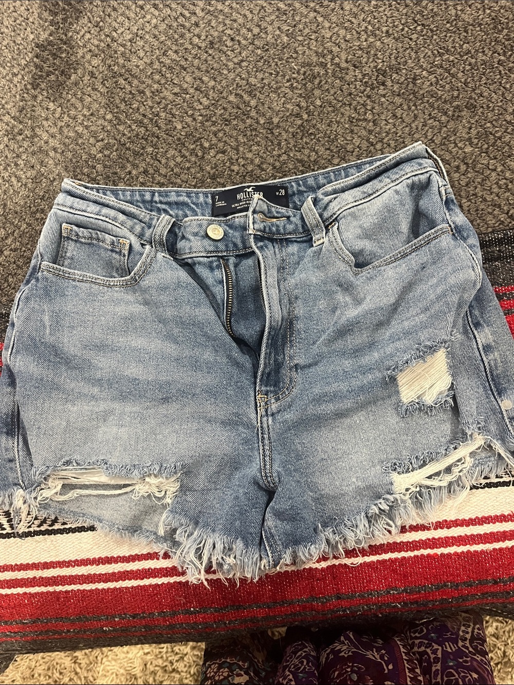 Hollister Light Wash Frayed Denim Shorts